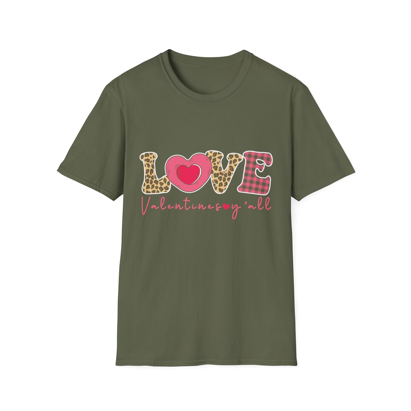 Charming Leopard & Plaid LOVE Valentines Y'all T-Shirt - Trendy Southern Sweetheart Tee for Women, Perfect Valentine's Day Gift
