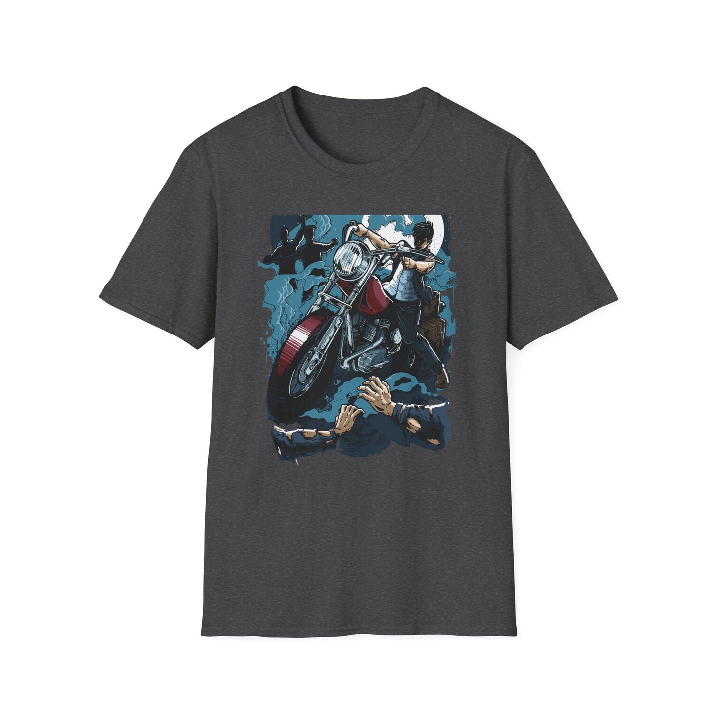 Epic Zombie Apocalypse Hunter T-Shirt - Fearless Biker Survival Horror Tee for Gamers & Fans - Thrilling Crossbow Rider Design
