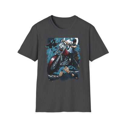 Epic Zombie Apocalypse Hunter T-Shirt - Fearless Biker Survival Horror Tee for Gamers & Fans - Thrilling Crossbow Rider Design