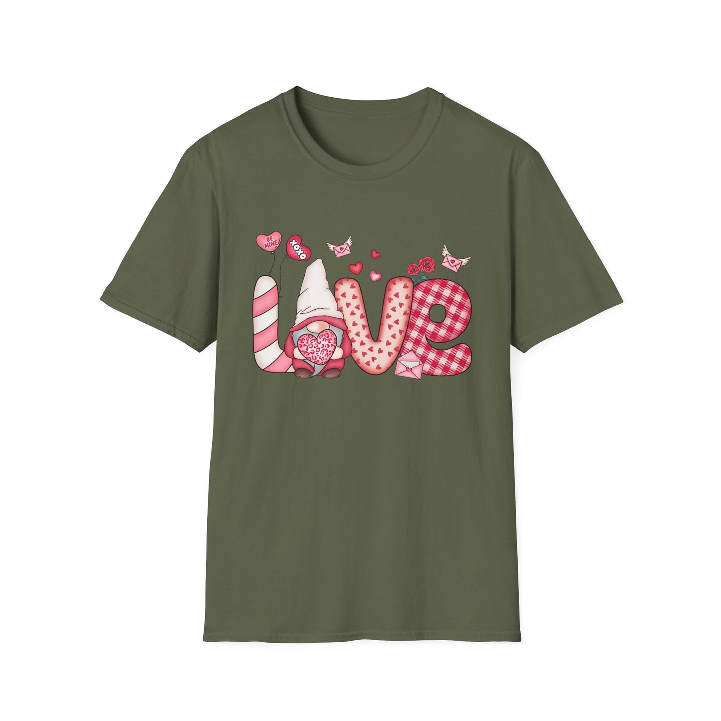 Charming Valentine's LOVE Gnome T-Shirt - Adorable Heart & Rose Tee for Her, Perfect Romantic Gift Idea