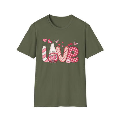 Charming Valentine's LOVE Gnome T-Shirt - Adorable Heart & Rose Tee for Her, Perfect Romantic Gift Idea
