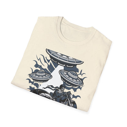 Epic Alien Invasion Biker VW Beetle T-Shirt | Unique Sci-Fi Chopper Car Lover Gift Tee