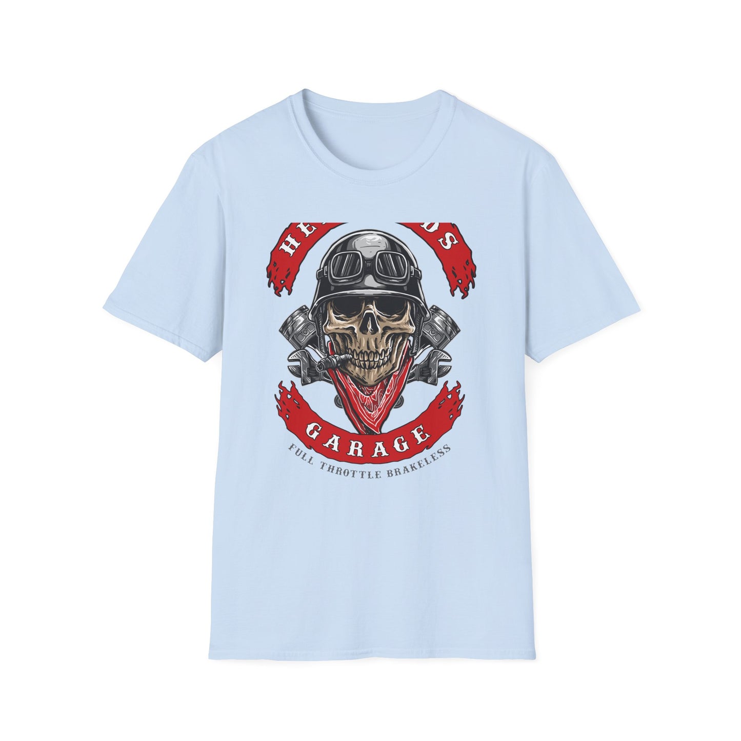 Epic Biker Skull T-Shirt: Hellroads Garage Full Throttle Design - Vintage Mechanic & Hot Rod Tee