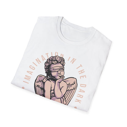 Captivating Blindfolded Cherub T-Shirt | 'Imagination In The Dark' Aesthetic Graphic Tee for Artistic Souls