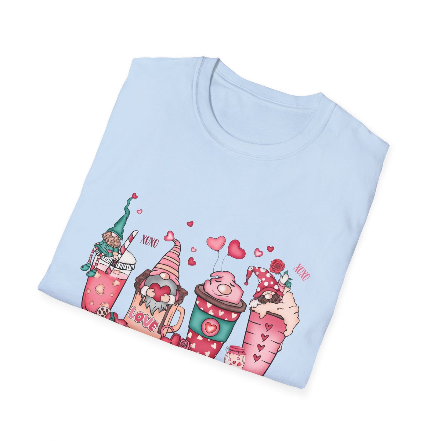 Adorable Coffee is My Valentine Gnomes T-Shirt | Whimsical Hearts & Coffee Lover Tee | Funny Anti-Valentine Gift