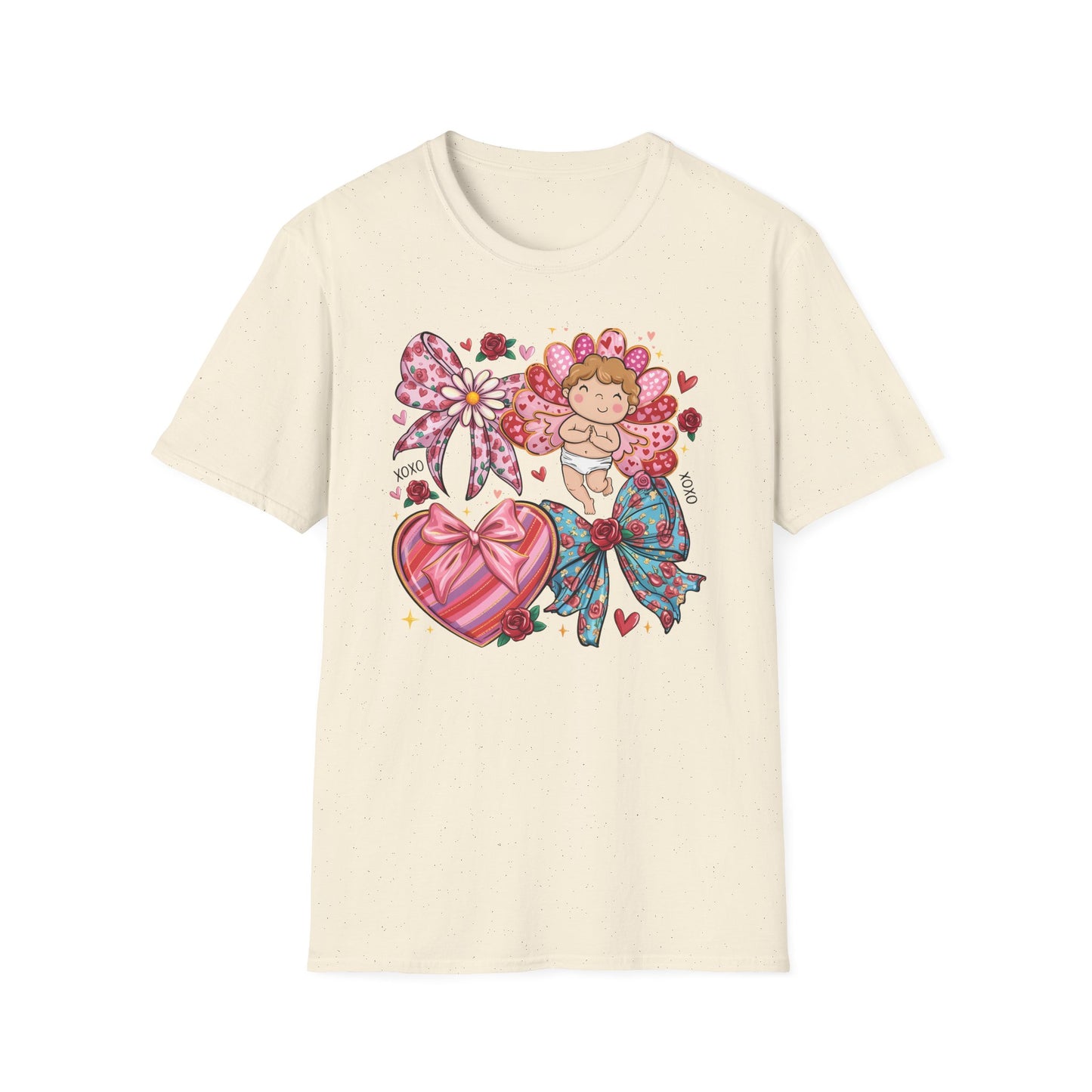 Adorable Valentine's Cupid & Love Heart T-Shirt - Sweet Roses & Bows Tee for Her | Perfect Romantic Gift