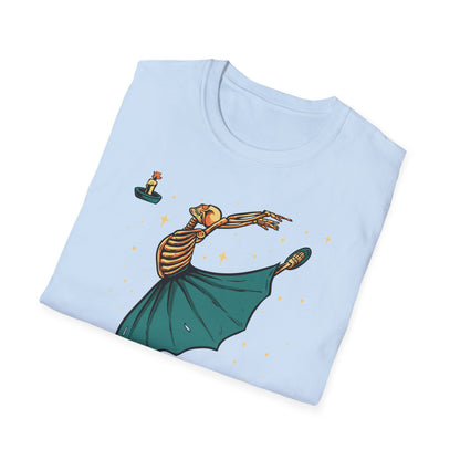 Enchanting Skeleton Ballerina T-Shirt | Mystical Dance Goth Tee | Unique Spooky Chic Apparel for Halloween & Beyond