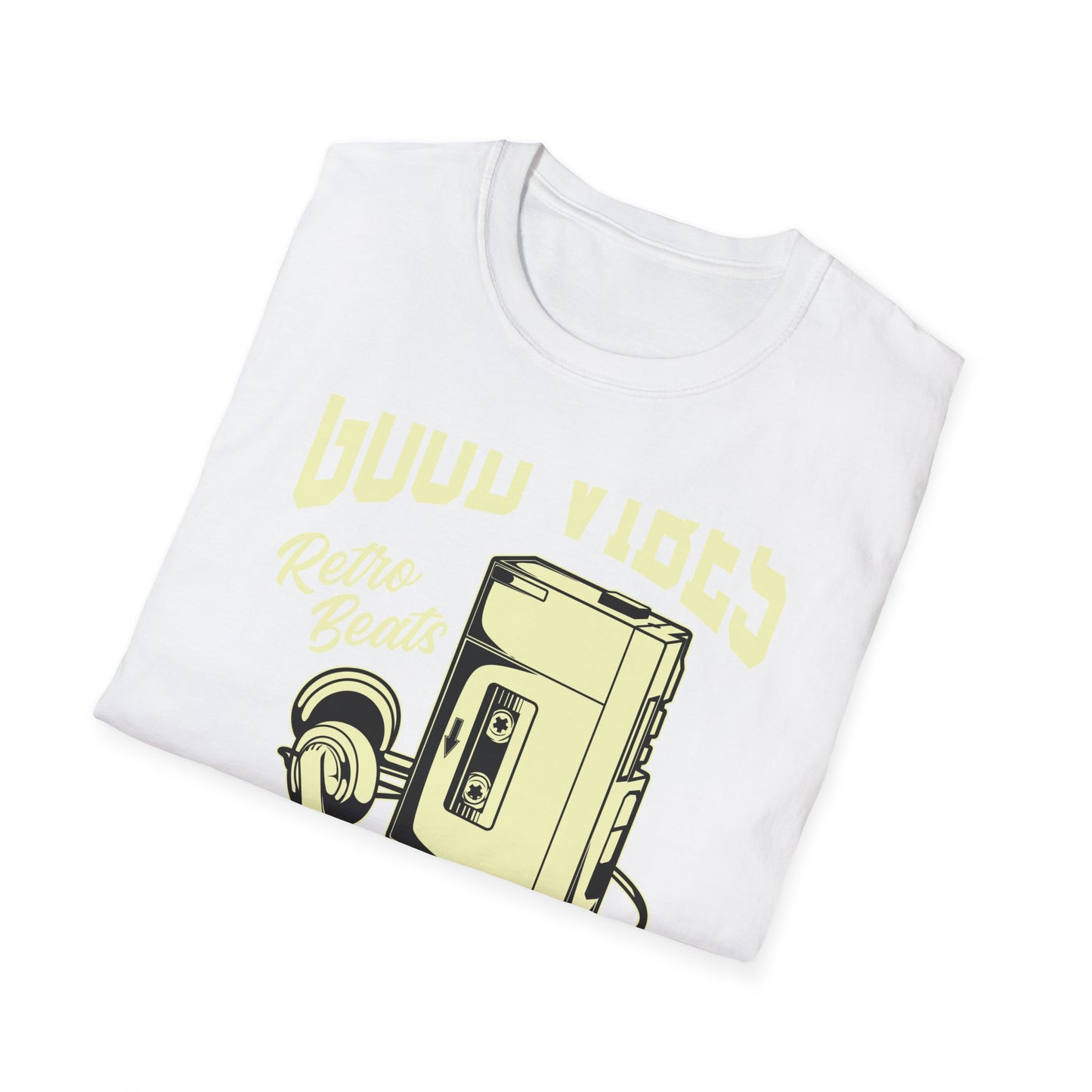 Awesome Retro 80s Music Good Vibes T-Shirt - Vintage Cassette Player & Headphones Tee | Nostalgic Portable Stereo Gift
