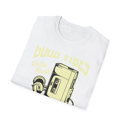 Awesome Retro 80s Music Good Vibes T-Shirt - Vintage Cassette Player & Headphones Tee | Nostalgic Portable Stereo Gift