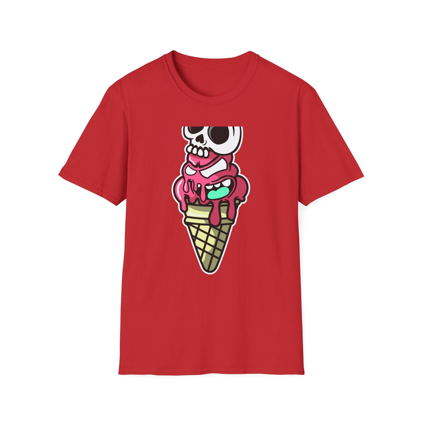 Spooky Sweet Skull Ice Cream Cone T-Shirt - Edgy Monster Dessert Tee for Goth & Punk Fans | Unique & Cool