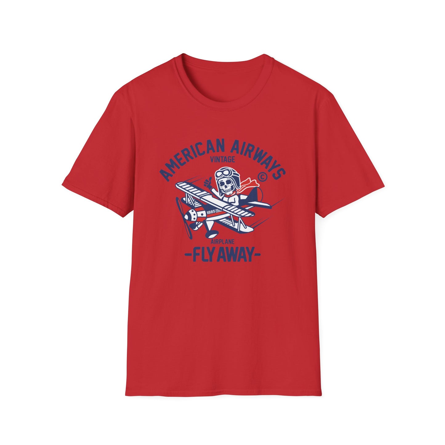 Vintage Skeleton Pilot Biplane T-Shirt - American Airways Fly Away Retro Aviation & Thrilling Thumbs Up Tee
