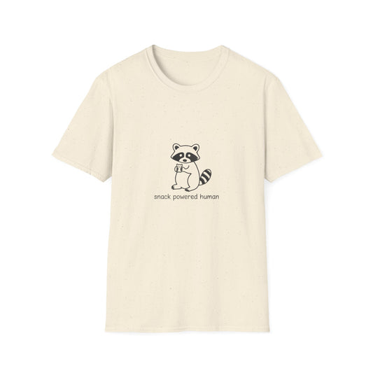 Adorable Raccoon 'Snack Powered Human' T-Shirt | Funny Foodie Animal Lover Tee | Cozy & Unique Graphic Shirt Gift