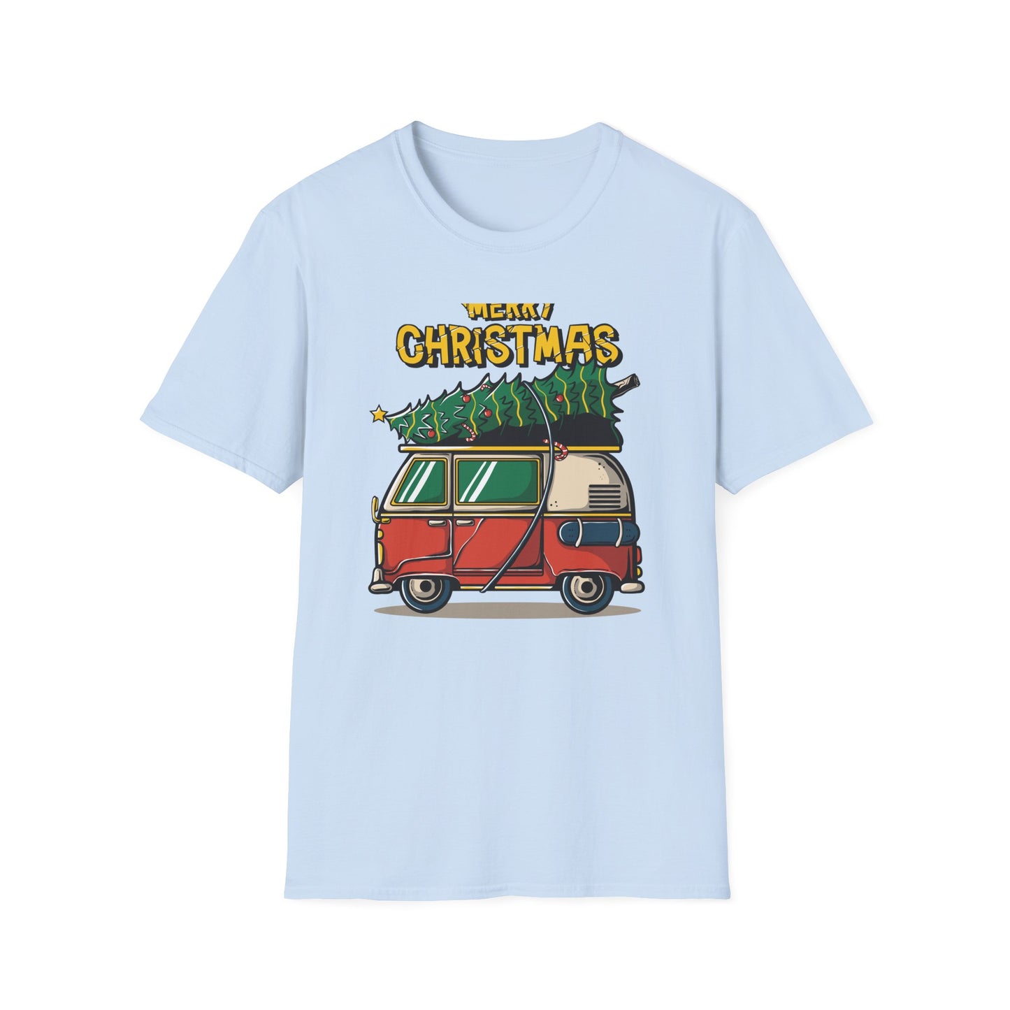 Retro Christmas Van T-Shirt | Awesome Holiday Tree & Skateboard VW Bus Tee | Unique Vintage Xmas Apparel Gift