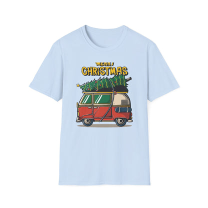 Retro Christmas Van T-Shirt | Awesome Holiday Tree & Skateboard VW Bus Tee | Unique Vintage Xmas Apparel Gift