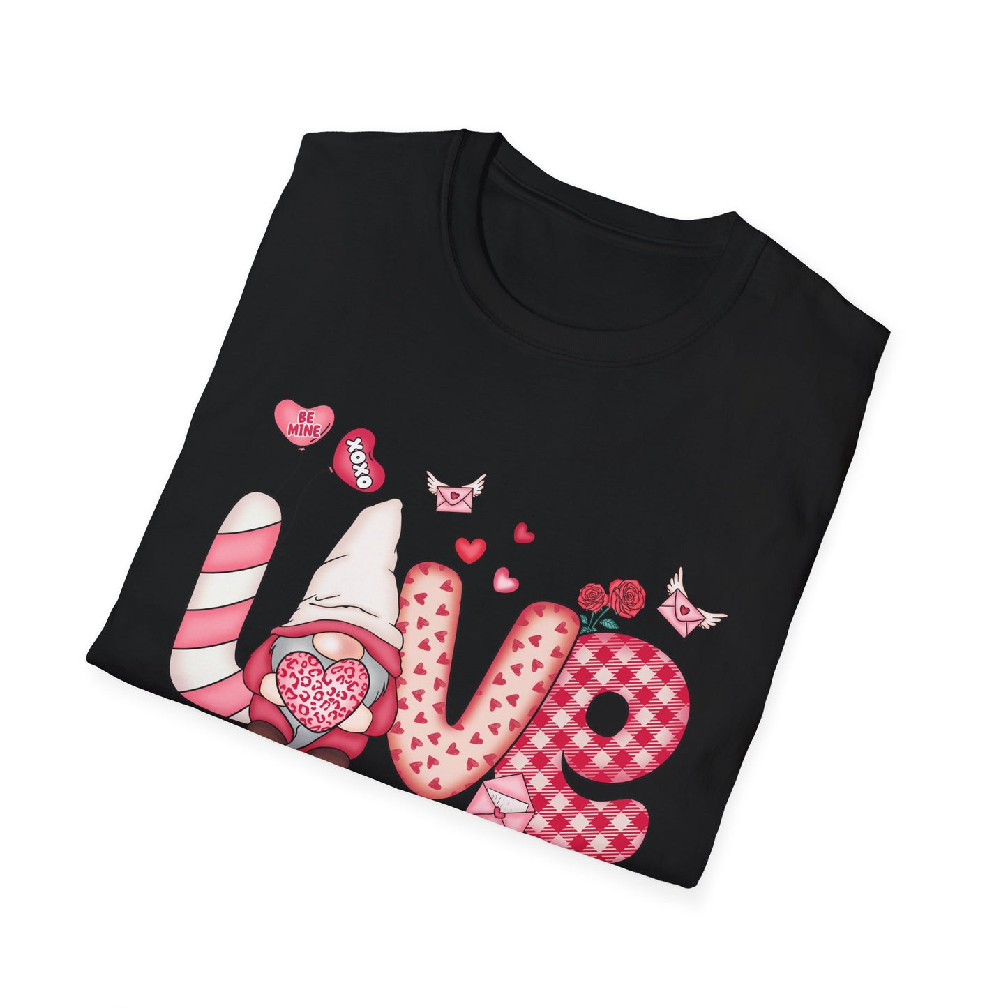 Charming Valentine's LOVE Gnome T-Shirt - Adorable Heart & Rose Tee for Her, Perfect Romantic Gift Idea