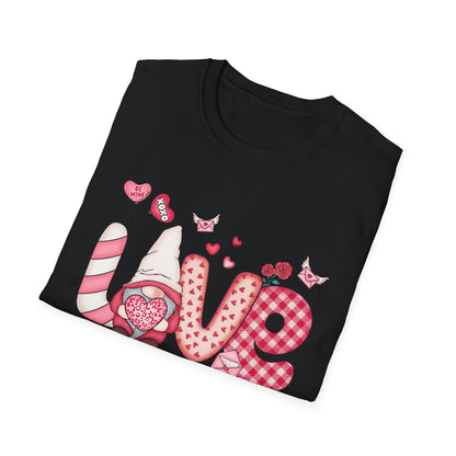 Charming Valentine's LOVE Gnome T-Shirt - Adorable Heart & Rose Tee for Her, Perfect Romantic Gift Idea