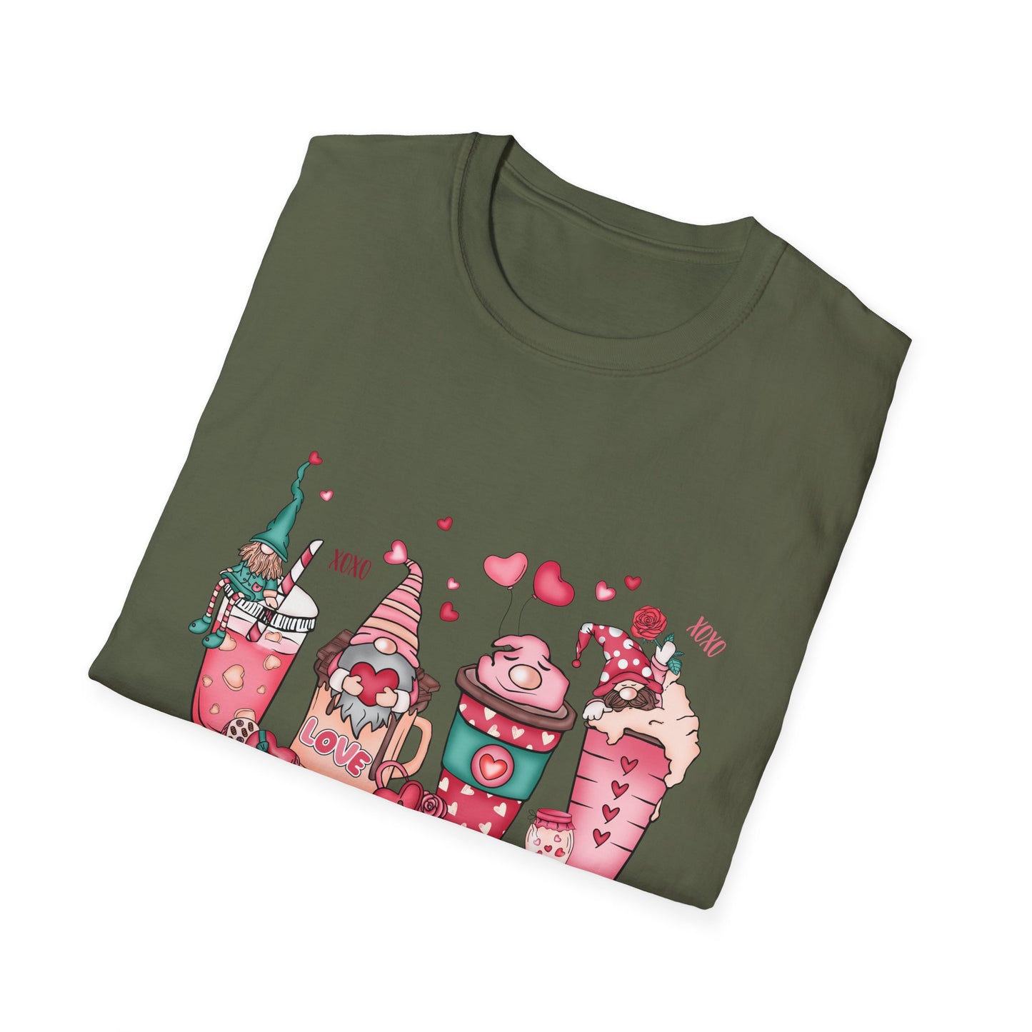 Adorable Coffee is My Valentine Gnomes T-Shirt | Whimsical Hearts & Coffee Lover Tee | Funny Anti-Valentine Gift