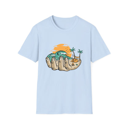 Epic Beach Life Hand T-Shirt | Surf, Camp & Travel Adventure Tee | Vibrant Tropical Sunset Vacation Top