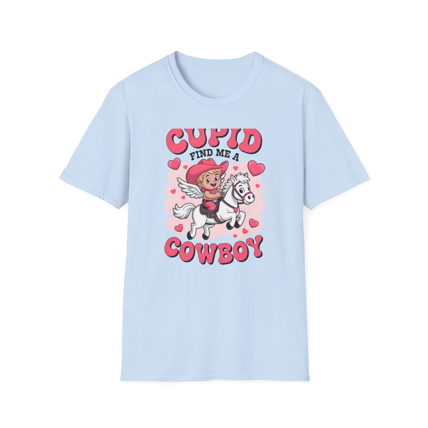 Adorable Cupid Find Me A Cowboy T-Shirt - Cute Valentine's Day Western Love Tee | Funny Rodeo Romance Shirt for Women