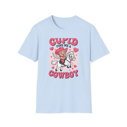 Adorable Cupid Find Me A Cowboy T-Shirt - Cute Valentine's Day Western Love Tee | Funny Rodeo Romance Shirt for Women