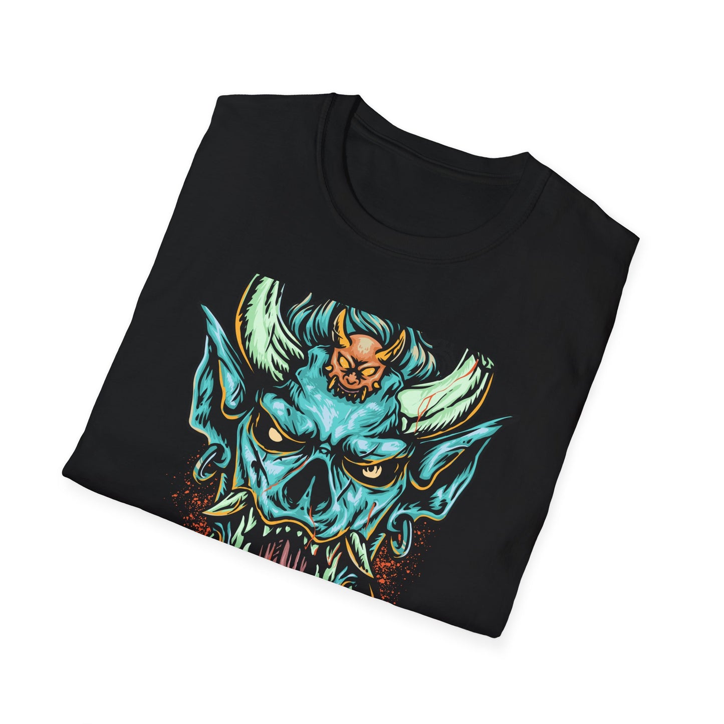 Fierce Oni Demon Mask T-Shirt | Vibrant Mythical Beast Graphic Tee | Unleash Your Bold & Edgy Style