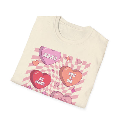 Groovy Conversation Hearts T-Shirt | Y2K Aesthetic Wavy Checkerboard Valentine's Day Tee | Adorable Retro Love Gift