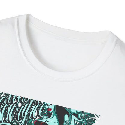 Bold 'Feast of Sacrifice' T-Shirt - Edgy Pin-Up Girl, Flaming Skulls & Tattoo Art for Goth & Alternative Style