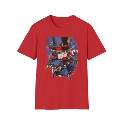 Enchanting Magician T-Shirt | Anime Style Illusionist Tee with Top Hat & Playing Cards | Unique Fantasy Graphic Apparel