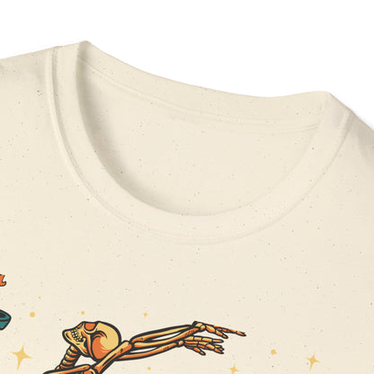 Enchanting Skeleton Ballerina T-Shirt | Mystical Dance Goth Tee | Unique Spooky Chic Apparel for Halloween & Beyond