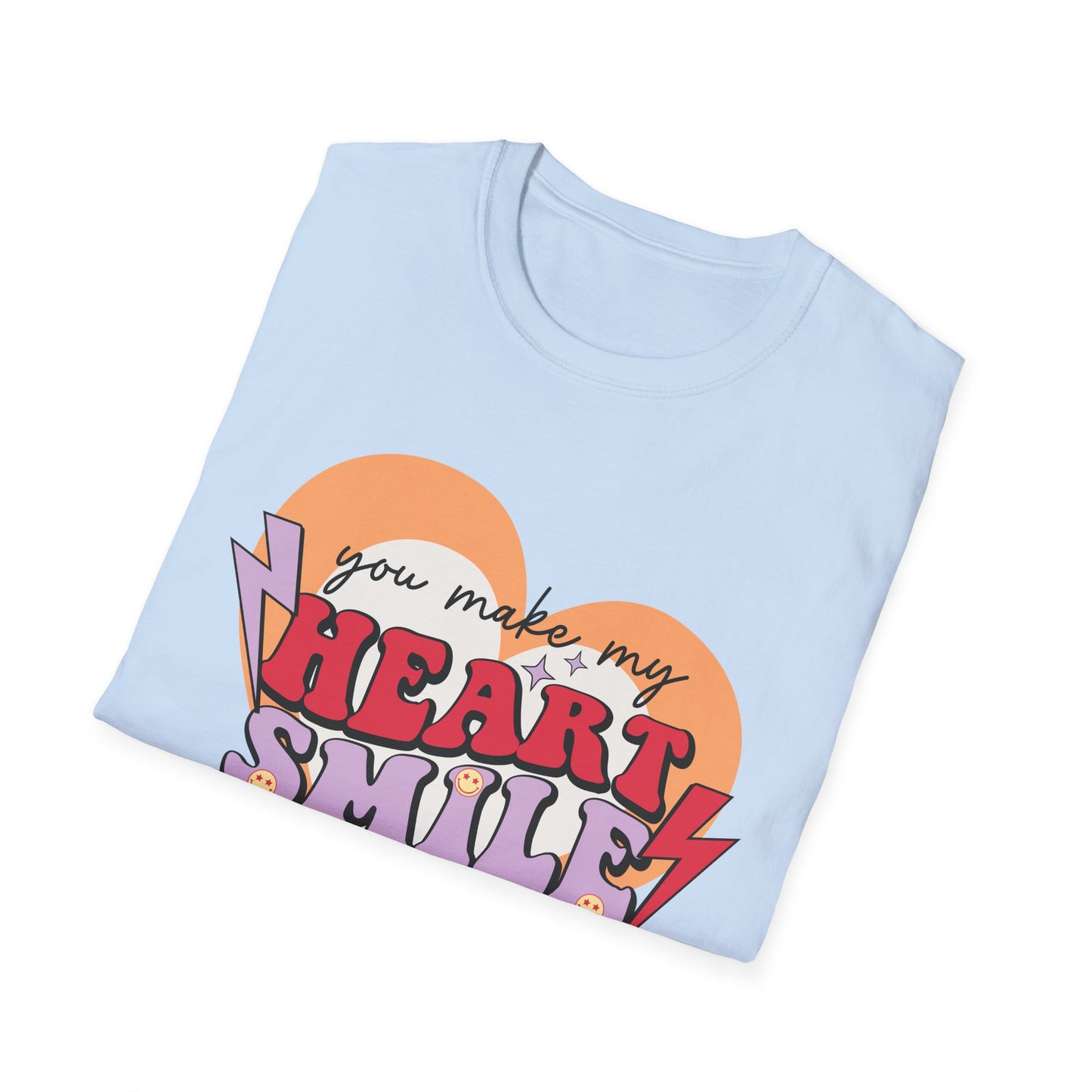 Trendy Groovy 'You Make My Heart Smile' Retro T-Shirt | Charming Aesthetic Love & Happy Face Valentine's Gift Tee