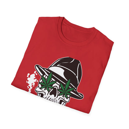 Dope Stoner Skull T-Shirt with Cannabis Leaves & Fedora Hat - Unique 420 Smoker Tee | Epic Pot Leaf Design Apparel