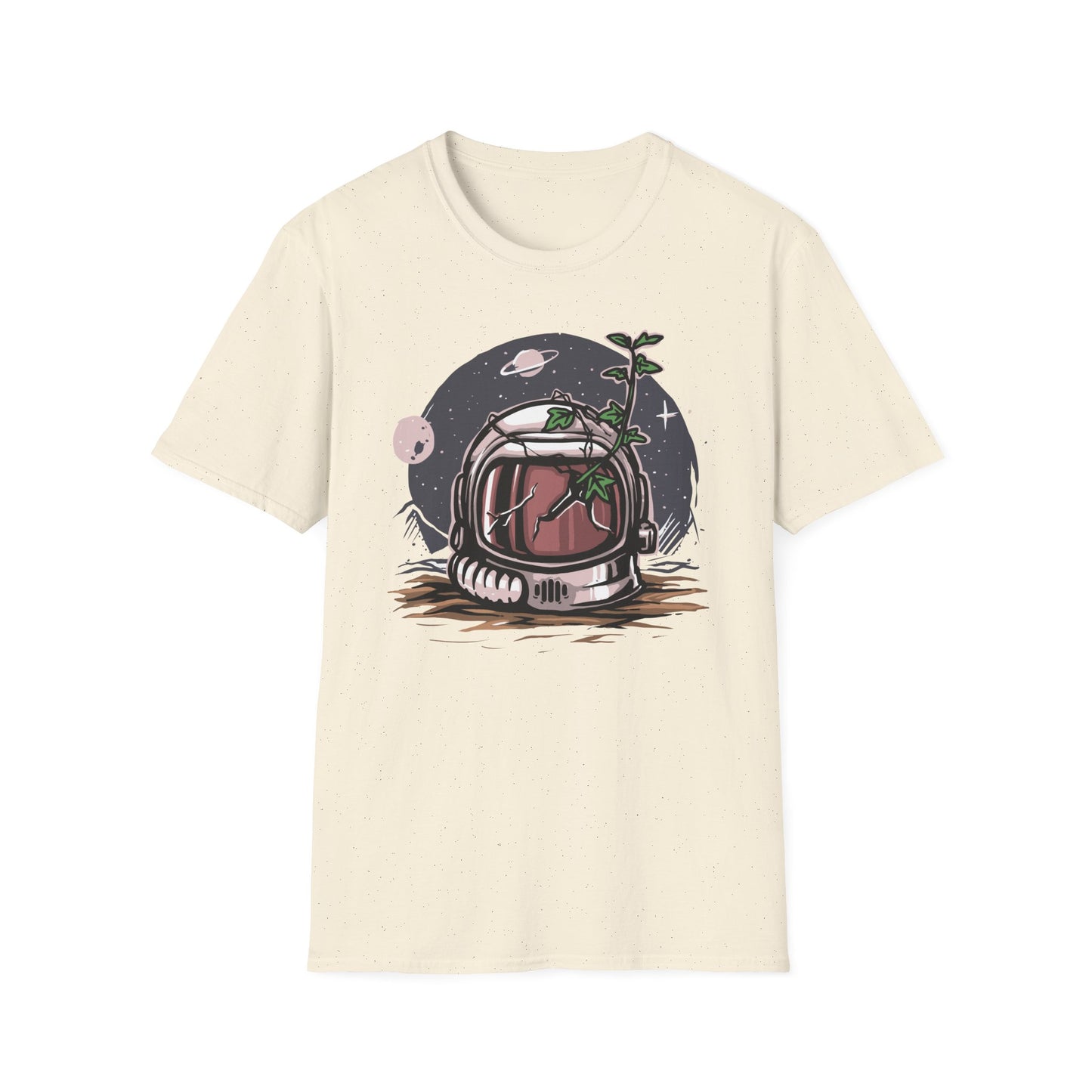 Stunning Cosmic Bloom Astronaut Helmet T-Shirt | Unique Space Plant Growth & Nature Inspired Sci-Fi Art Tee