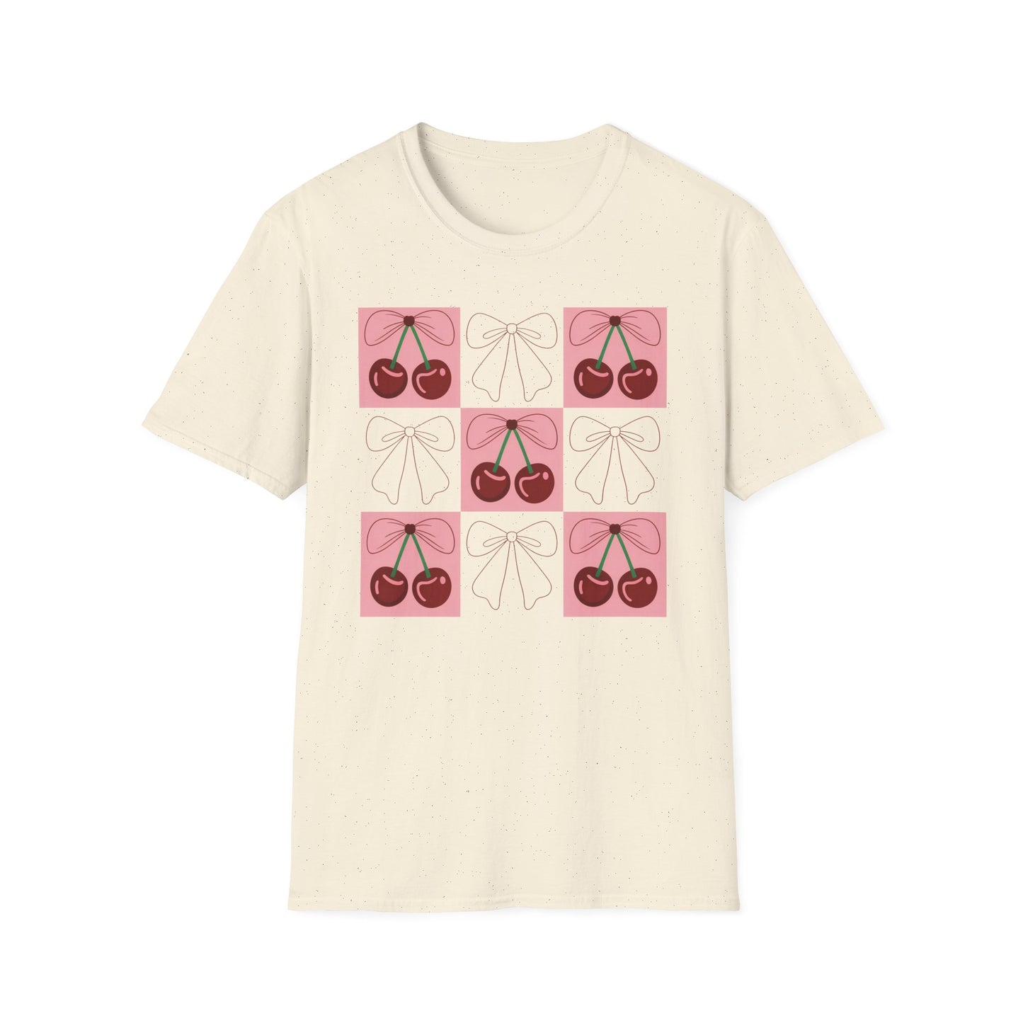Charming Coquette Cherry Bow T-Shirt | Sweet Pink Aesthetic & Trendy Fruit Pattern Tee for Women