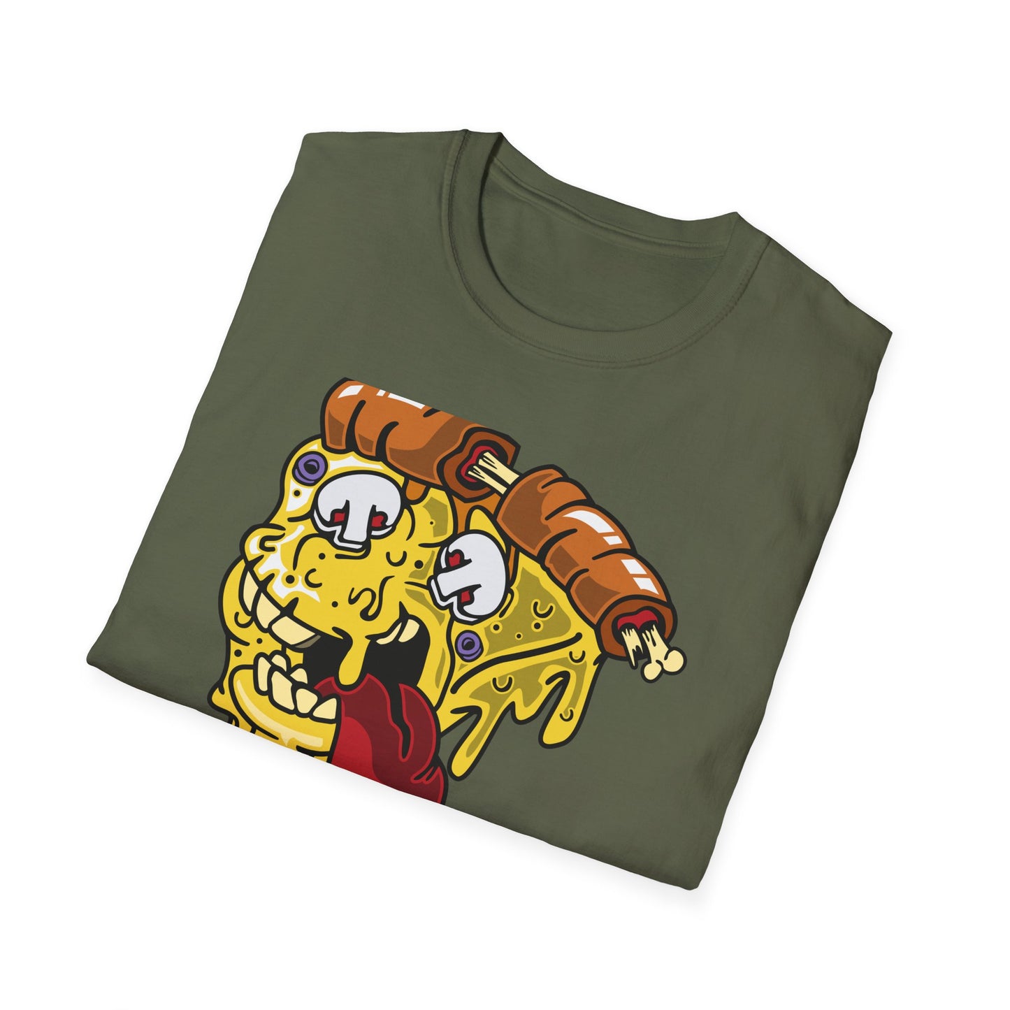 Dripping Zombie Pizza Slice T-Shirt - Ghoulish Horror Foodie Monster Tee for Halloween & Unique Style