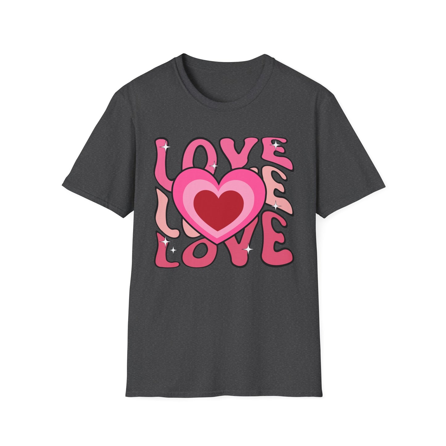 Groovy Pink Love Heart T-Shirt | Retro Y2K Sparkle Tee | Adorable Valentine's Day Gift for Her & Him