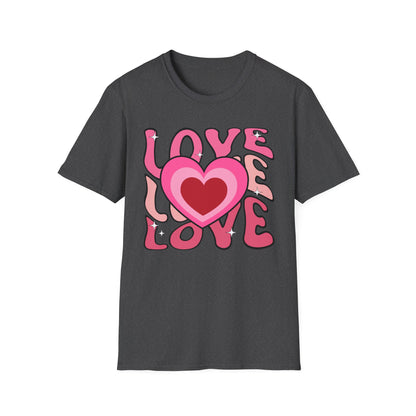 Groovy Pink Love Heart T-Shirt | Retro Y2K Sparkle Tee | Adorable Valentine's Day Gift for Her & Him