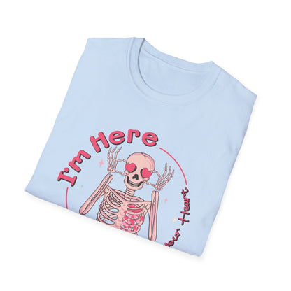 Charming Skeleton Love T-Shirt: "I'm Here To Steal Your Heart" Valentine's Day Graphic Tee – Unique Romantic Gift