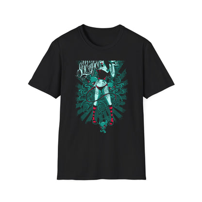 Bold 'Feast of Sacrifice' T-Shirt - Edgy Pin-Up Girl, Flaming Skulls & Tattoo Art for Goth & Alternative Style
