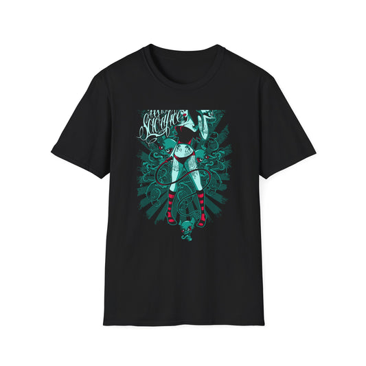 Bold 'Feast of Sacrifice' T-Shirt - Edgy Pin-Up Girl, Flaming Skulls & Tattoo Art for Goth & Alternative Style