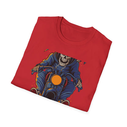 Epic Grim Reaper Biker T-Shirt | 'Death Race' Skeleton Motorcycle Graphic Tee for Bold Riders & Edgy Streetwear Fans