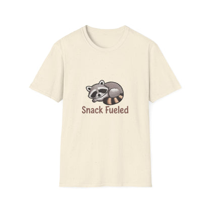 Adorable "Snack Fueled" Sleeping Raccoon T-Shirt | Cozy Animal Lover Tee | Hilarious Foodie Gift for Snack Enthusiasts