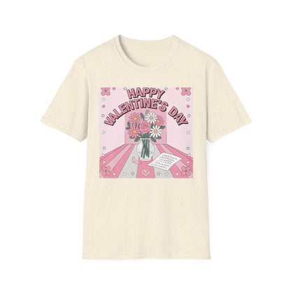 Groovy Valentine's Day Flowers T-Shirt | Charming Retro Love Bouquet Graphic Tee | Sweet Heart & Letter Gift for Her