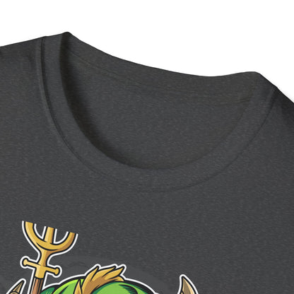 Wicked Mischievous Green Imp T-Shirt | Cool Cartoon Devil with Trident & Checkered Pants | Edgy Graphic Tee