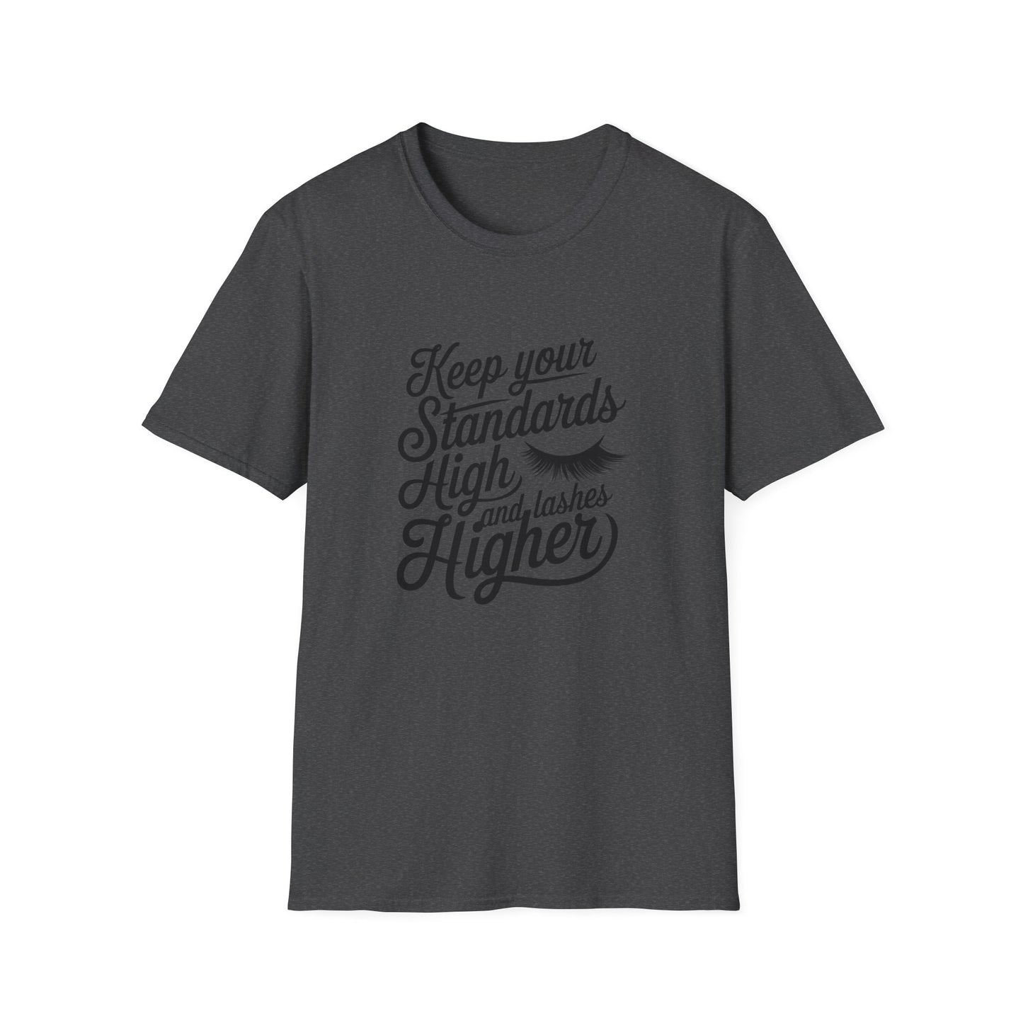 Stunning 'Standards High, Lashes Long' T-Shirt | Empowering Women's Beauty & Confidence Tee | Glam Gift