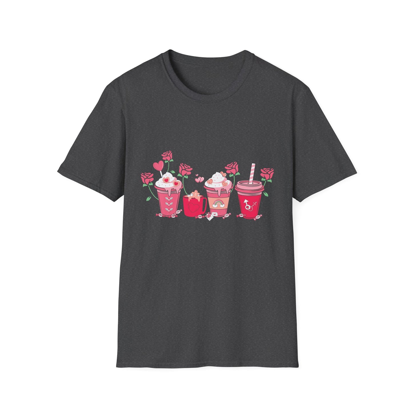 Charming Valentine's Sweet Treats T-Shirt | Adorable Love Drinks & Hearts Tee | Perfect Romantic Gift for Couples & Her