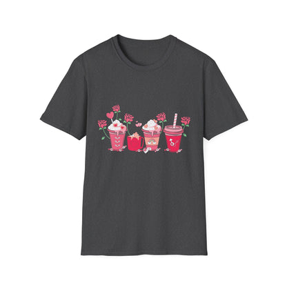 Charming Valentine's Sweet Treats T-Shirt | Adorable Love Drinks & Hearts Tee | Perfect Romantic Gift for Couples & Her