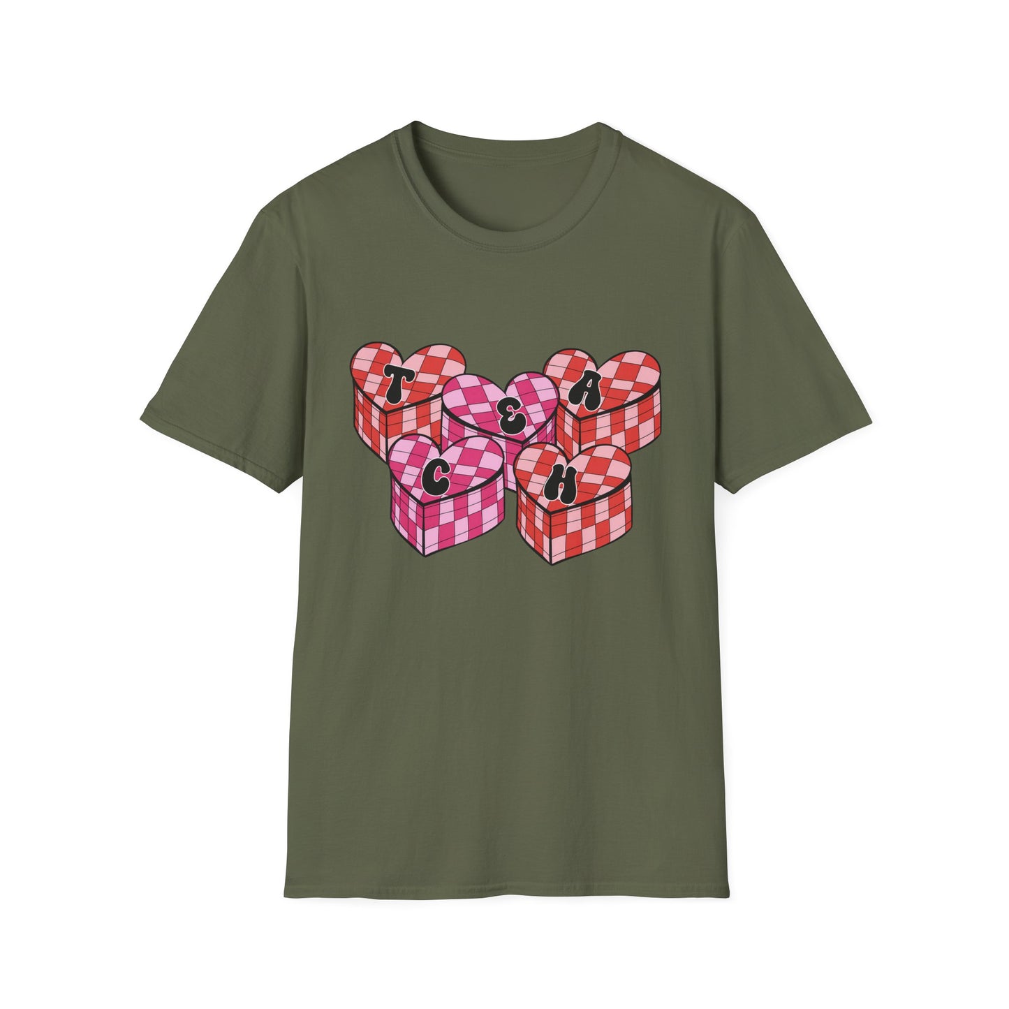 Heartfelt TEACH Hearts T-Shirt | Groovy Valentine's Gift for Educators | Trendy Teacher Appreciation Tee