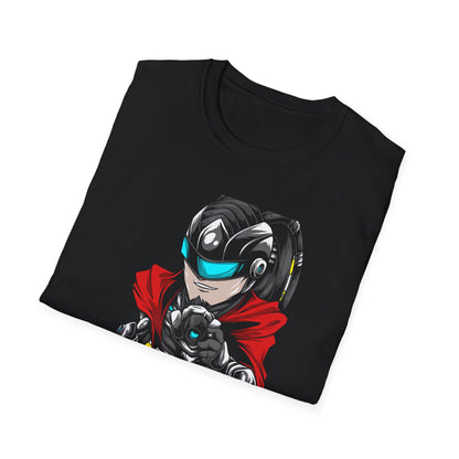 Dynamic Cyberpunk Graffiti T-Shirt - Futuristic Street Art Hero Tee for Gamers & Urban Artists