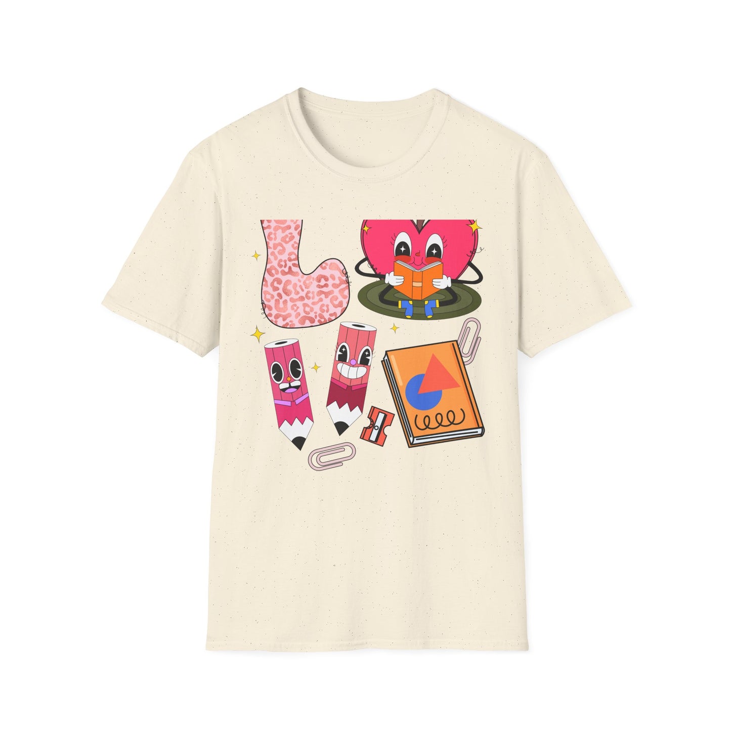 Groovy Leopard 'L' Back to School T-Shirt | Whimsical Reading Apple & Pencil Pals Tee | Fun Teacher Student Gift Idea