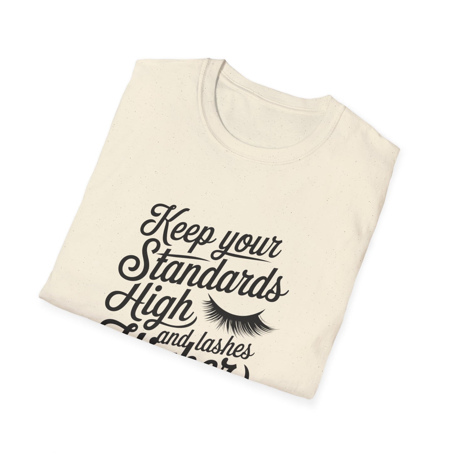 Stunning 'Standards High, Lashes Long' T-Shirt | Empowering Women's Beauty & Confidence Tee | Glam Gift